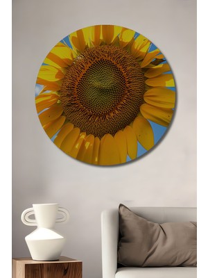 Günebakanın Altın Dokunuşu Yağlı Boya Görünümlü Dekoratif Ahşap Ev/işyeri/ofis Yuvarlak Tablo