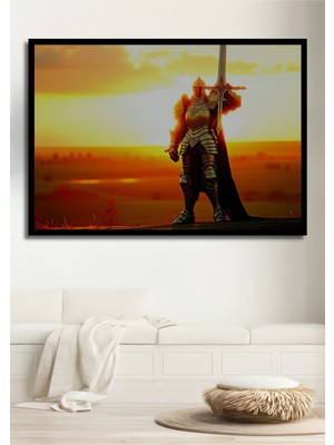 Çerçeve Görünümlü Altın Zırhlı Şövalye Yağlı Boya Görünümlü Işyeri/ofis Dekoratif Ahşap Kare Tablo