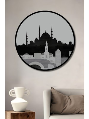 Çerçeve Görünümlü Istanbul Silüeti Modern Sanat Dekoratif Ahşap Ev/işyeri/ofis Yuvarlak Tablo