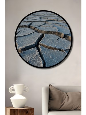 Çerçeve Görünümlü Buzlu Çatlak Toprak Pastel Boya Görünümlü Dekoratif Ahşap Ofis Yuvarlak Tablo