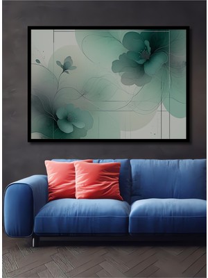 Çerçeve Görünümlü Turkuaz Çiçekler Sulu Boya Görünümlü Dekoratif Ahşap Ev/işyeri/ofis Kare Tablo