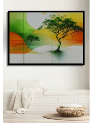 Çerçeve Görünümlü Sulu Boya Görünümlü Ağaçlar Modern Sanat Işyeri/ofis Dekoratif Ahşap Kare Tablo