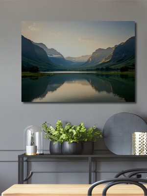 Huzurlu Göl Manzarası Yağlı Boya Görünümlü Dekoratif Ahşap Ev/işyeri/ofis Kare Tablo