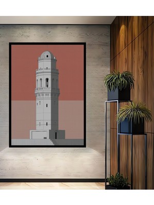 Çerçeve Görünümlü Beyaz Minare Çizim Sanatı Dekoratif Ahşap Ev/işyeri/ofis Kare Tablo