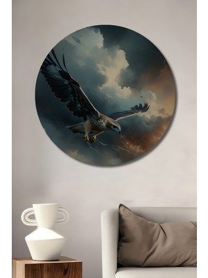 Yağlı Boya Görünümlü Şahin Kuşu Modern Sanat Ev/işyeri/ofis Dekoratif Ahşap Yuvarlak Tablo