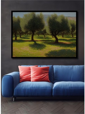 Çerçeve Görünümlü Zeytin Ağaçları Yağlı Boya Görünümlü Doğa Ofis Dekoratif Ahşap Kare Tablosu