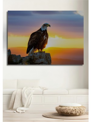 Gün Batımı Kartalı Yağlı Boya Görünümlü Dekoratif Ahşap Ev/işyeri/ofis Kare Tablo