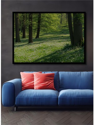 Çerçeve Görünümlü Pastel Tonlarda Çiçekli Orman Manzarası Dekoratif Ahşap Ev/işyeri/ofis Kare Tablo