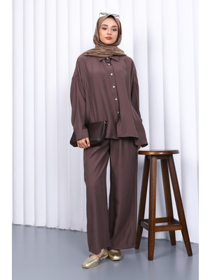 Kahverengi Modal Gömlek Pantolonlu Takım