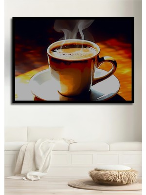 Çerçeve Görünümlü Buharlı Kahve Keyfi Yağlı Boya Görünümlü Dekoratif Ahşap Işyeri/ofis Kare Tablo
