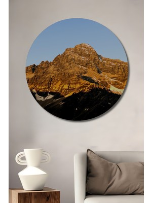 Altın Işıklarla Yüce Dağ Yağlı Boya Görünümlü Dekoratif Ahşap Ev/işyeri/ofis Yuvarlak Tablo