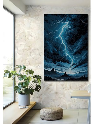 Gökyüzü Fırtınası Yağlı Boya Görünümlü Dekoratif Ahşap Ev/işyeri/ofis Kare Tablo