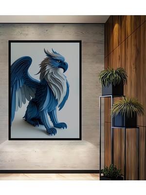 Çerçeve Görünümlü Mavi Kartal Griffin Dekoratif Ahşap Dekoratif Ev/işyeri/ofis Kare Tablo