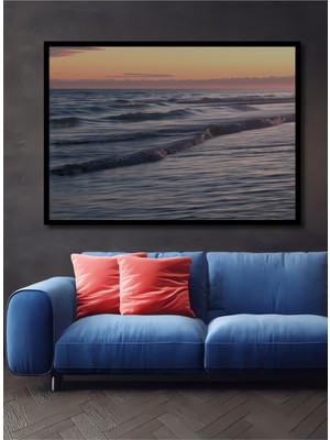 Çerçeve Görünümlü Huzurlu Deniz Manzarası Yağlı Boya Görünümlü Dekoratif Ahşap Ofis Kare Tablo