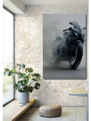 Dumanlar Içinde Motor Tutkusu Dekoratif Ahşap Ev/işyeri/ofis Kare Tablo