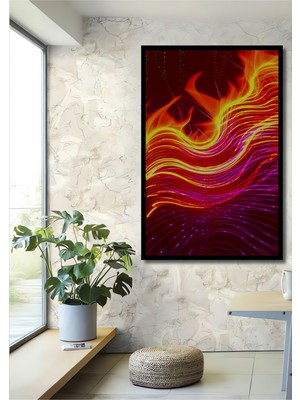 Çerçeve Görünümlü Alev Dansı Yağlı Boya Görünümlü Dekoratif Ahşap Ev/işyeri/ofis Kare Tablo