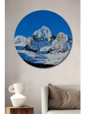 Buzul Dağı Yağlı Boya Görünümlü Dekoratif Ahşap Ev/işyeri/ofis Yuvarlak Tablo