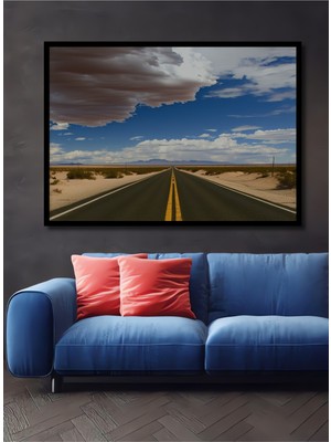 Çerçeve Görünümlü Ufuk Çizgisi Sonsuzluk Yolu Manzarası Dekoratif Ahşap Ev/işyeri/ofis Kare Tablo