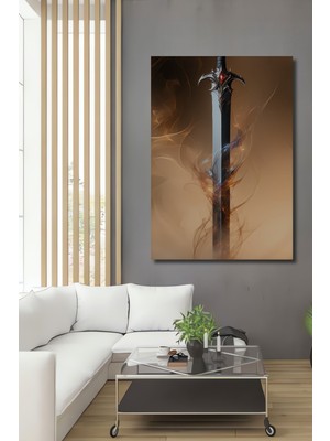 Efsanevi Kılıç Aurası Yağlı Boya Görünümlü Dekoratif Ahşap Ev/işyeri/ofis Kare Tablo