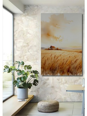 Altın Başaklar Sulu Boya Görünümlü Dekoratif Ahşap Ev/işyeri/ofis Kare Tablo