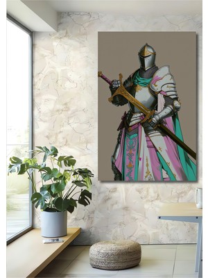 Zırhlı Şövalye Desenli Dijital Sanat Ev/işyeri/ofis Dekoratif Ahşap Kare Tablo