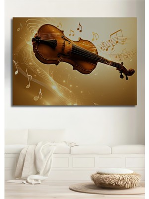 Altın Rüyası Keman Yağlı Boya Görünümlü Dekoratif Ahşap Ev/işyeri/ofis Kare Tablo