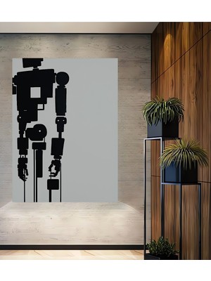 Siyah Beyaz Robot Modern Sanat Dekoratif Ahşap Ev/işyeri/ofis Kare Tablo