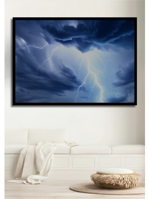 Çerçeve Görünümlü Elektrik Fırtınası Manzaralı Dekoratif Ahşap Dekoratif Ev/işyeri/ofis Kare Tablo