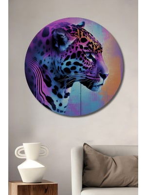 Neon Leopar Yağlı Boya Görünümlü Dekoratif Ahşap Ev/işyeri/ofis Yuvarlak Tablo