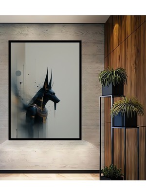 Çerçeve Görünümlü Anubis Tanrısı Yağlı Boya Görünümlü Dekoratif Ahşap Ev/işyeri/ofis Kare Tablo