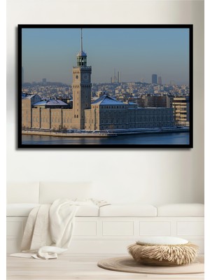 Çerçeve Görünümlü Istanbul Kış Manzaralı Tarihi Saat Kulesi Yağlı Boya Görünümlü Ahşap Ofis Tablo