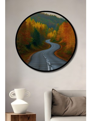 Çerçeve Görünümlü Sonbahar Rüyası Yağlı Boya Görünümlü Dekoratif Ahşap Işyeri/ofis Yuvarlak Tablo