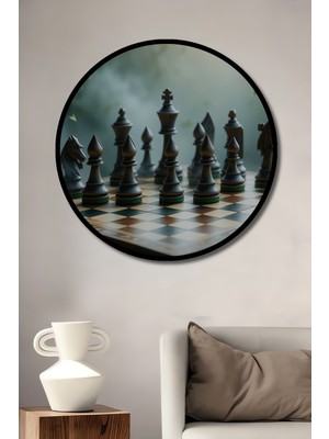 Çerçeve Görünümlü Doğanın Satranç Dansı Yağlı Boya Görünümlü Dekoratif Ahşap Ofis Yuvarlak Tablo