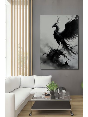 Siyah Anka Kuşu Yağlı Boya Görünümlü Dekoratif Ahşap Ev/işyeri/ofis Kare Tablo