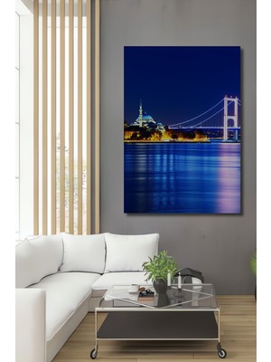 Istanbul Boğaz Köprüsü ve Cami Gece Manzarası Yağlı Boya Görünümlü Dekoratif Ev/işyeri/ofis Tablo