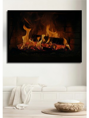 Çerçeve Görünümlü Şömine Ateşi Yağlı Boya Görünümlü Dekoratif Ahşap Ev/işyeri/ofis Kare Tablo