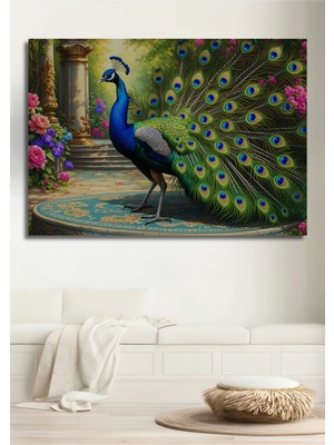 Muhteşem Tavus Kuşu Yağlı Boya Görünümlü Dekoratif Ahşap Ev/işyeri/ofis Kare Tablo