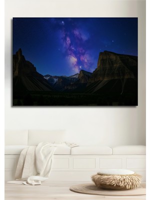 Yıldız Tozu Dağ Manzarası Yağlı Boya Görünümlü Dekoratif Ahşap Ev/işyeri/ofis Kare Tablo