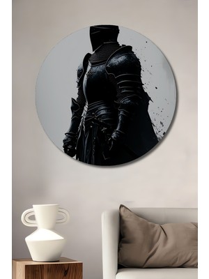 Zırhlı Şövalye Kara Siluet Yağlı Boya Görünümlü Ev/işyeri/ofis Dekoratif Ahşap Yuvarlak Tablo