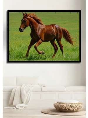 Çerçeve Görünümlü Koşan At Yağlı Boya Görünümlü Dekoratif Ahşap Ev/işyeri/ofis Kare Tablo