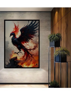 Çerçeve Görünümlü Ateş Kuşu Phoenix Yağlı Boya Görünümlü Dekoratif Ahşap Ev/işyeri/ofis Kare Tablo