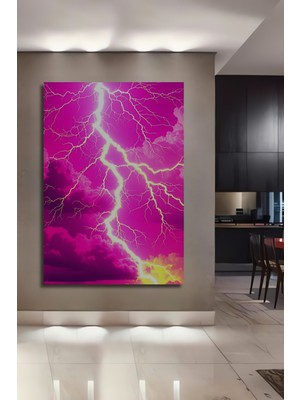 Pembe Fırtına Sulu Boya Görünümlü Dekoratif Ahşap Ev/işyeri/ofis Kare Tablo