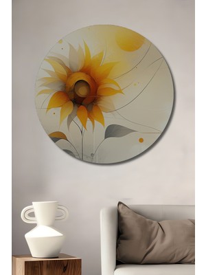 Modern Sanat Minimalist Ayçiçeği Yağlı Boya Görünümlü Dekoratif Ahşap Ev/işyeri/ofis Yuvarlak Tablo