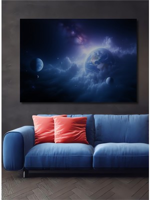 Rüya Gezegenler Bulutlar Yağlı Boya Görünümlü Dekoratif Ahşap Ev/işyeri/ofis Kare Tablo