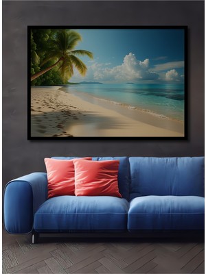 Çerçeve Görünümlü Tropikal Cennet Yağlı Boya Görünümlü Dekoratif Ahşap Ev/işyeri/ofis Kare Tablo