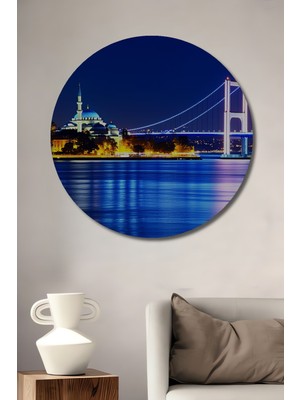 Istanbul Boğaz Köprüsü ve Cami Gece Manzarası Yağlı Boya Görünümlü Dekoratif Ev/işyeri/ofis Tablo