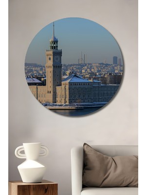 Istanbul Kış Manzaralı Tarihi Saat Kulesi Yağlı Boya Görünümlü Dekoratif Ahşap Ev/işyeri/ofis Tablo