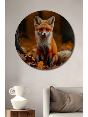Sonbahar Ormanında Tilki Yağlı Boya Görünümlü Dekoratif Ahşap Ev/işyeri/ofis Yuvarlak Tablo