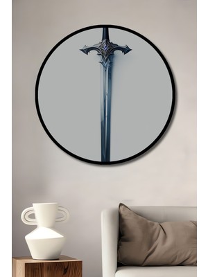 Çerçeve Görünümlü Epik Kılıç Yağlı Boya Görünümlü Dekoratif Ahşap Ev/işyeri/ofis Yuvarlak Tablo