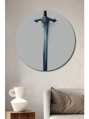 Epik Kılıç Yağlı Boya Görünümlü Dekoratif Ahşap Ev/işyeri/ofis Yuvarlak Tablo